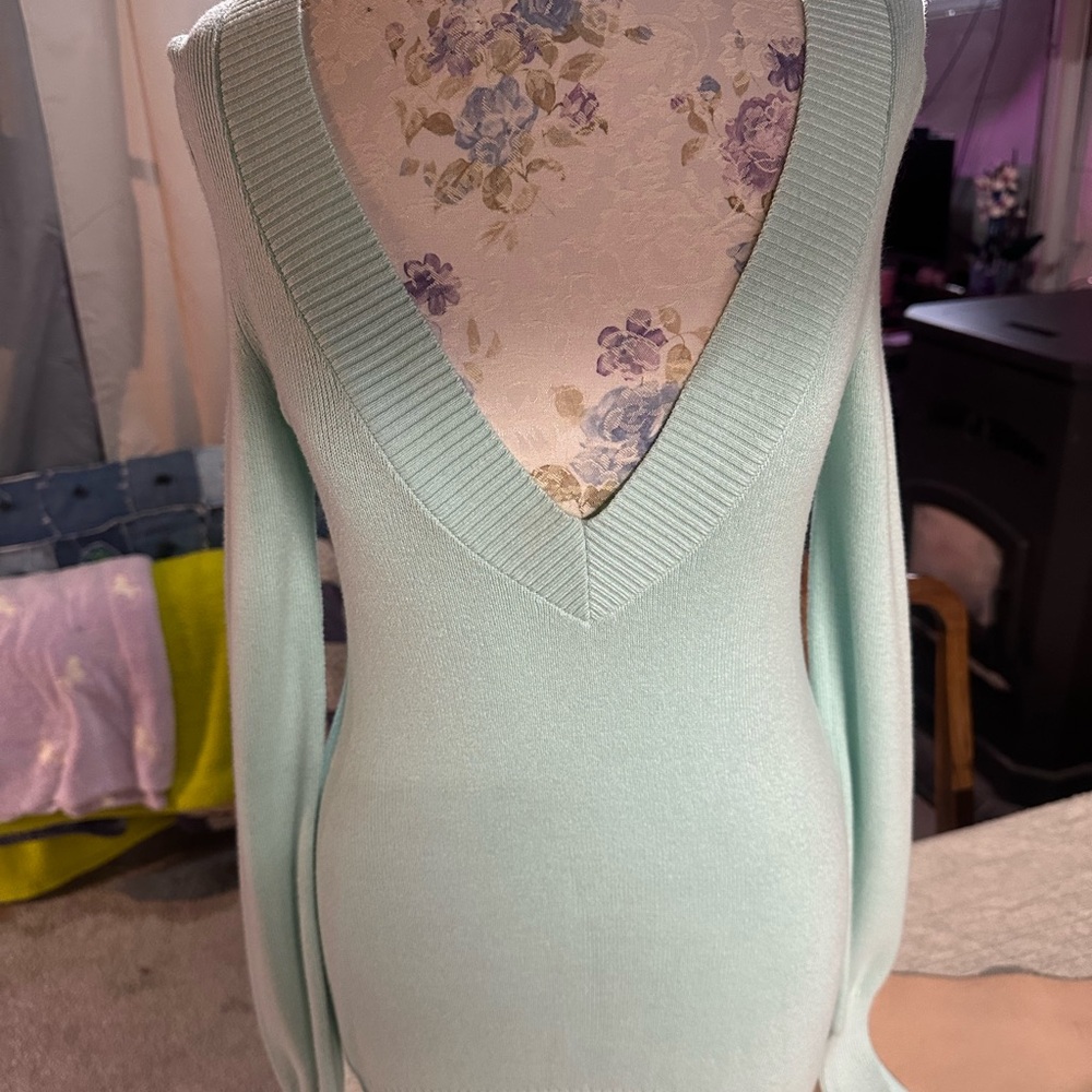 Mint Aqua Deep V-Neck Women's Sweater